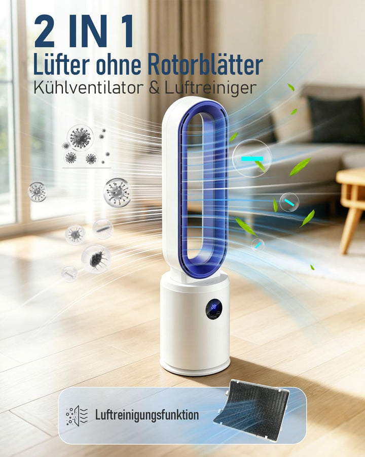 Rotorloser Ventilator, 24 Stufen Leiser Turmventilator Mit Fernbedienung & 12h Timer, Energiesparend