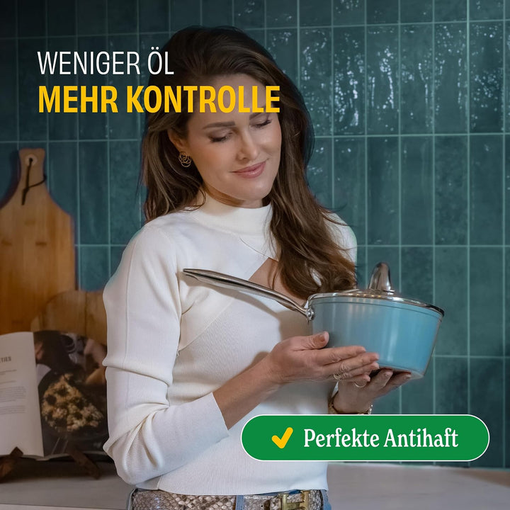 Cook & Pan - Go Blue Topfset und Pfannenset 9-teilig-Induktionsgeeignet-PFAS frei Keramik-Beschichtu