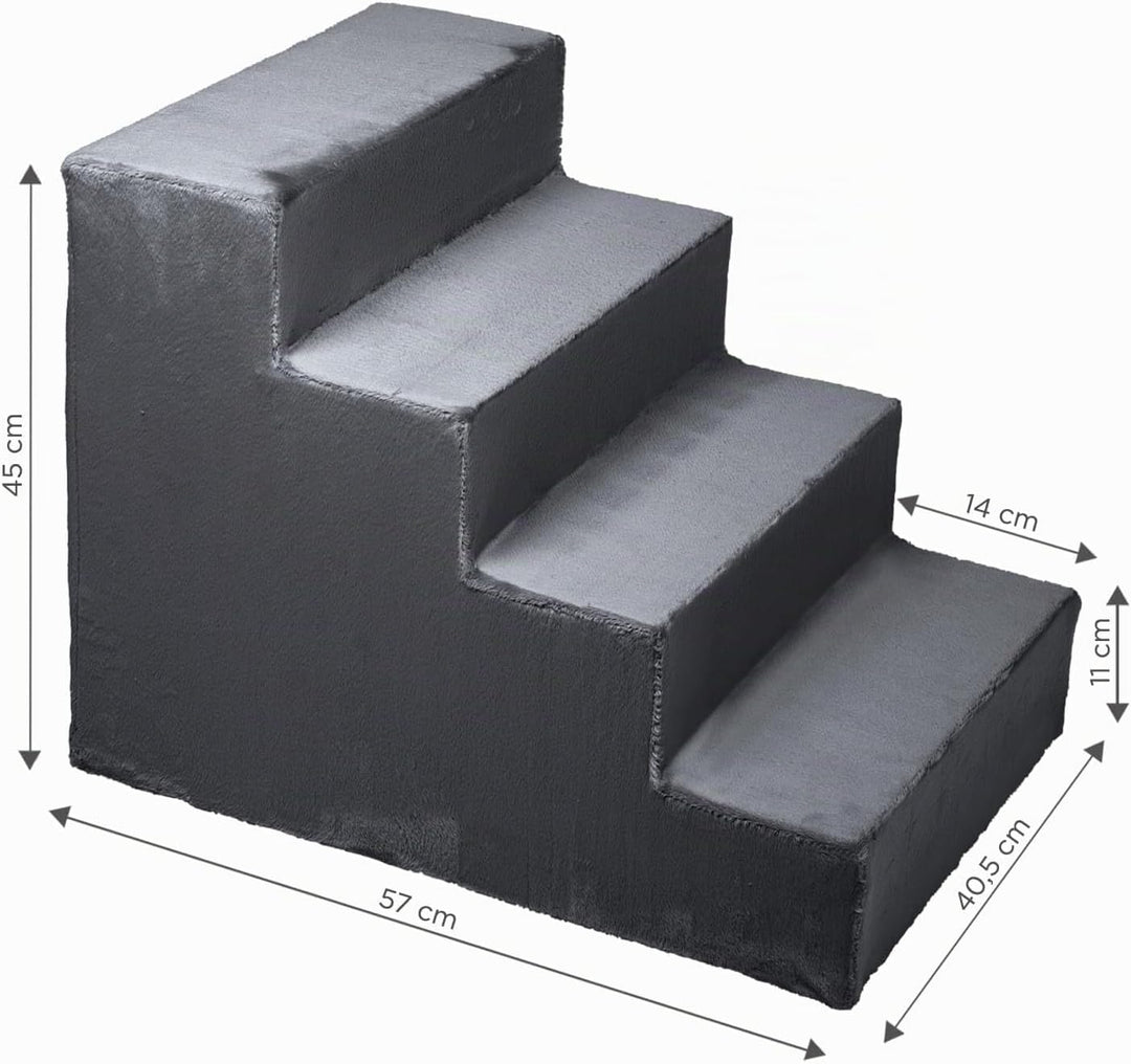 Mg Design Hundetreppe 4 Stufen in Dunkelgrau – Stabiler Holzrahmen, gelenkschonend, leicht &amp; mobil,