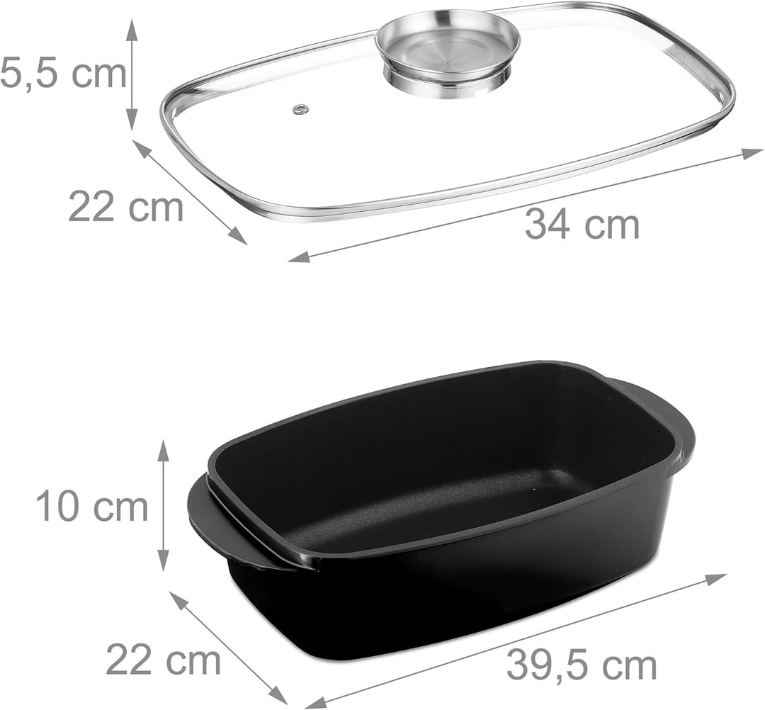 Relaxdays Bräter mit Deckel, Bratentopf 5 L, beschichteter Universalbräter mit Aromaknopf, Elektro-