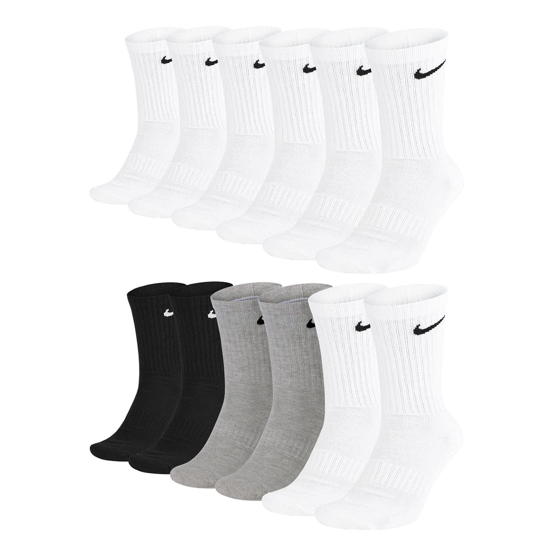 Nike Herren Everyday Cushioned Crew Crew-trainingssocken (6 Paar) 34-38 -100 white + 901 grey / whit
