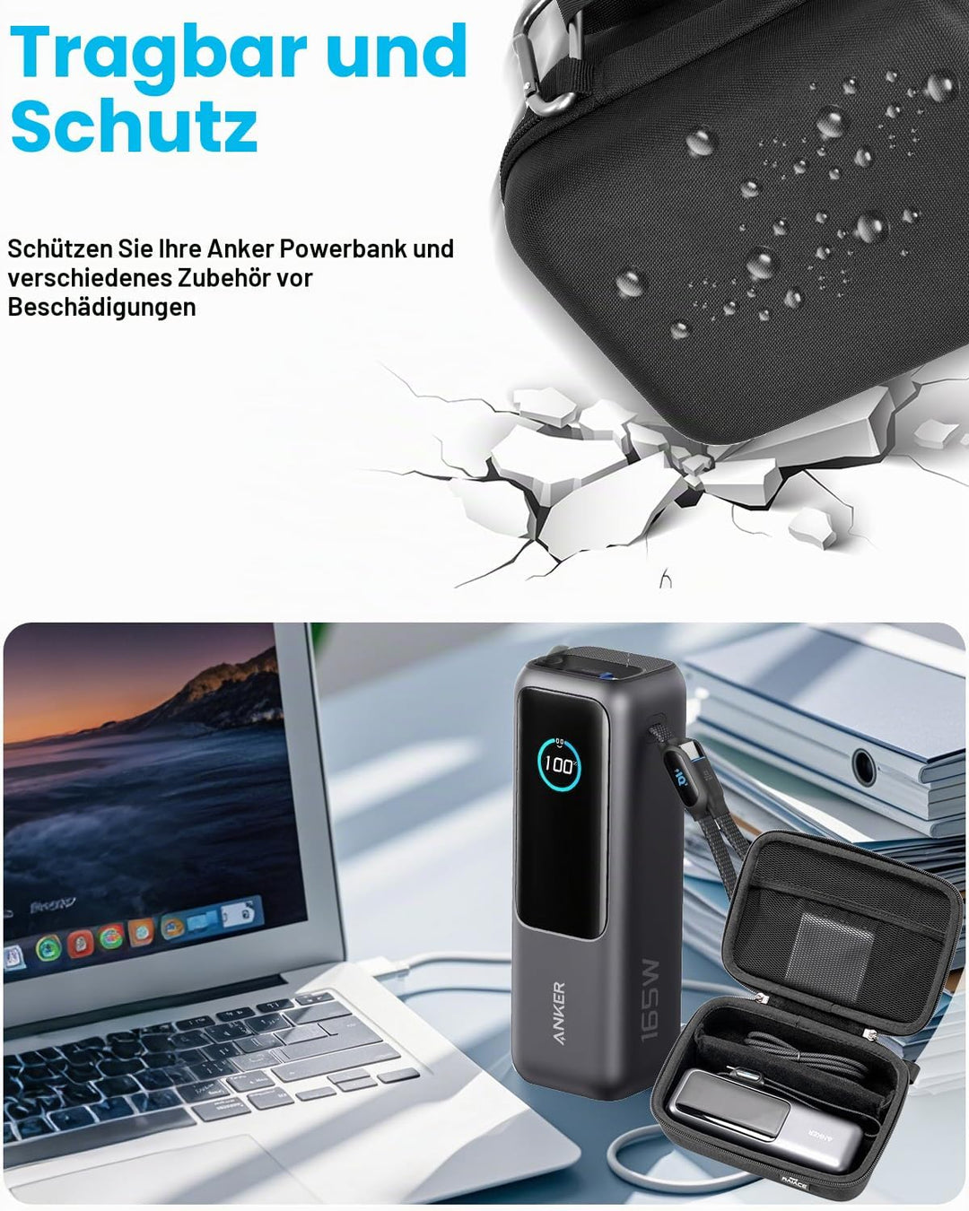 RAIACE Hartschalenetui für Reisen, kompatibel mit der Anker 25.000 mAh Powerbank, mit Netzfach für L
