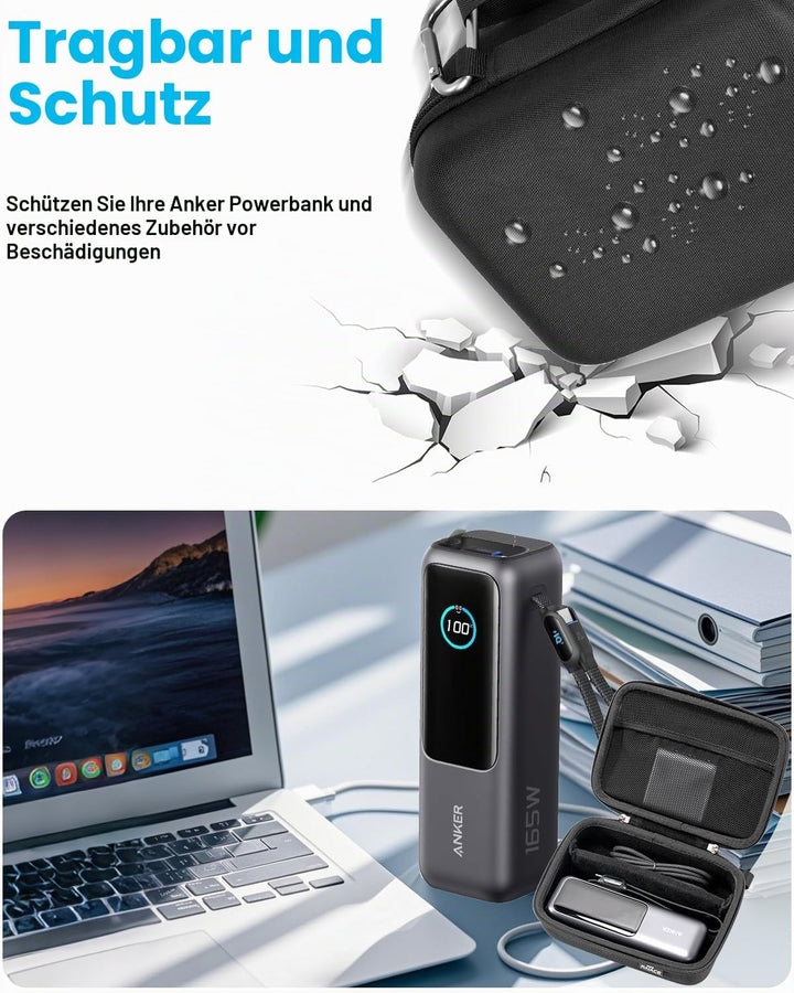 RAIACE Hartschalenetui für Reisen, kompatibel mit der Anker 25.000 mAh Powerbank, mit Netzfach für L
