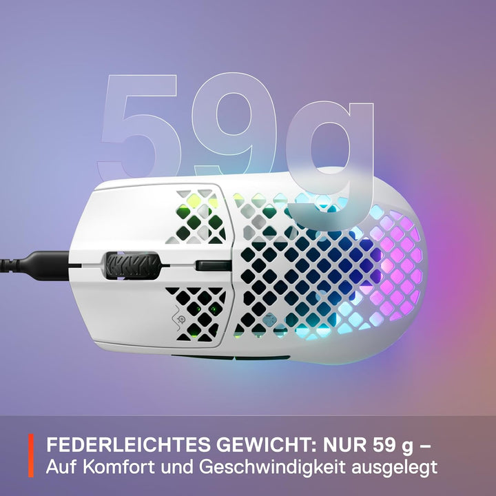 SteelSeries Aerox 3 - RGB Gaming-Mouse mit Öffnungen in der Oberfläche - Federleichtes, wasserabweis