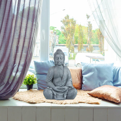 Relaxdays Buddha Figur sitzend, XL 70 cm, Gartenfigur, Dekofigur Wohnzimmer, wetterfest & frostsiche