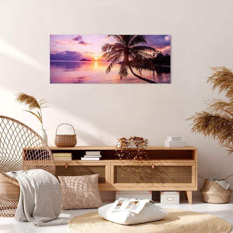 Wandbilder Dekoration Wohnzimmer Strand Meer Palme Panorama Bilder auf Leinwand 120x50cm Leinwandbil