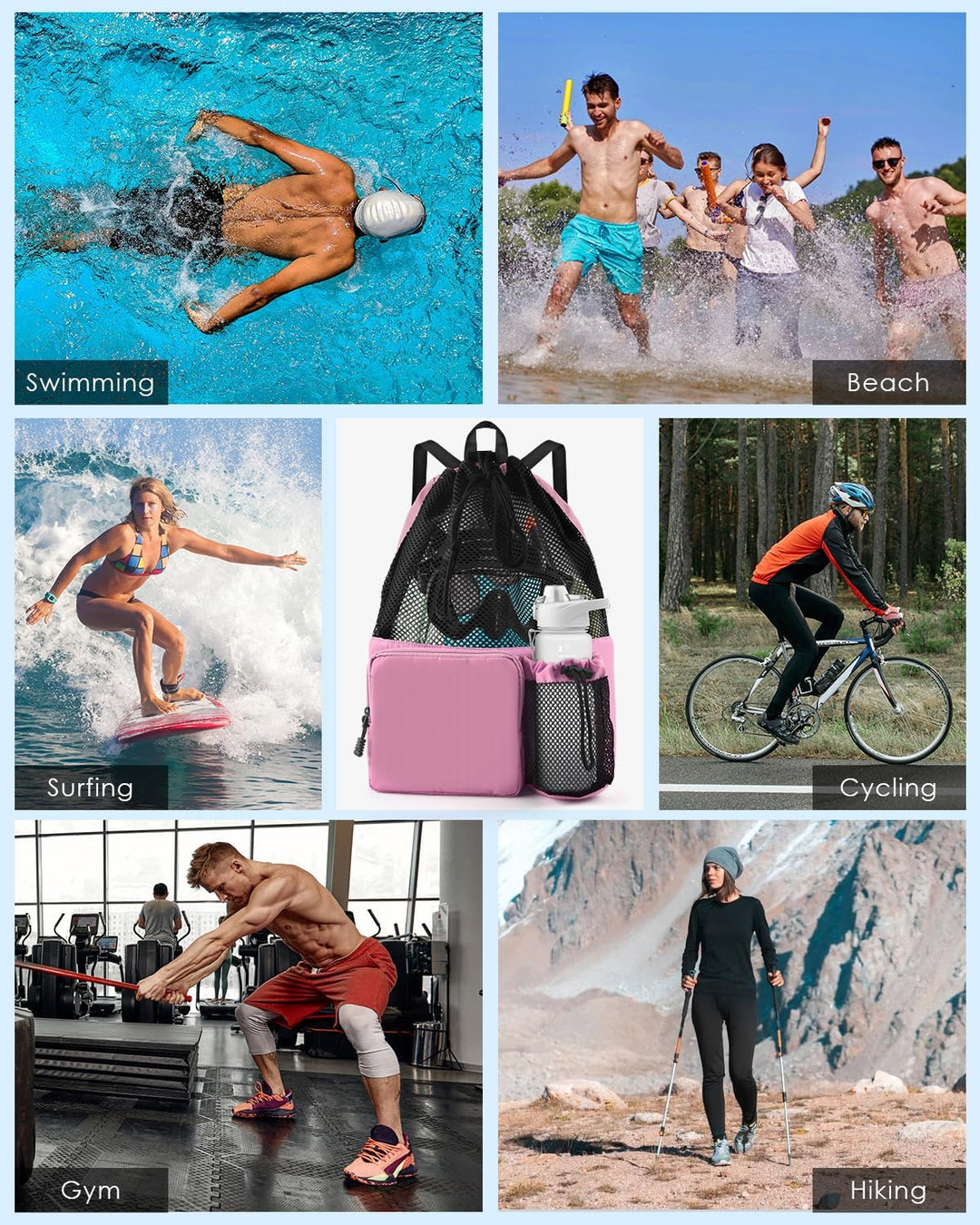 BROTOU Schwimmen Tasche, Schwimmtasche Mesh-Rucksack mit Kordelzug, Strandrucksack Turnbeutel Sportb