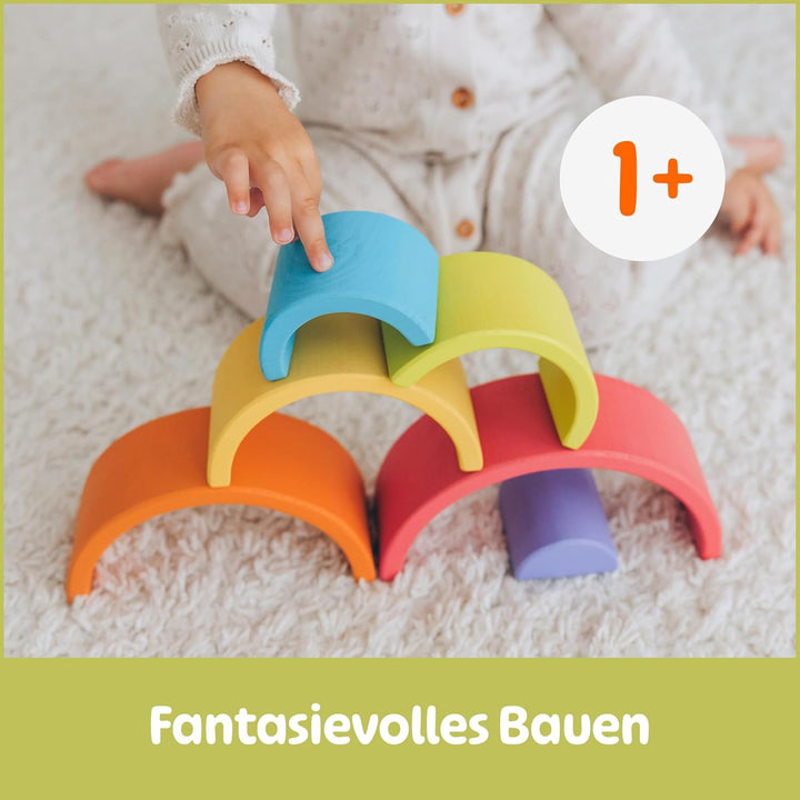 Merle Toys® Regenbogen Holz Spielzeug - Holzregenbogen Kinder ab 1 Jahr, Holz Regenbogen Montessori