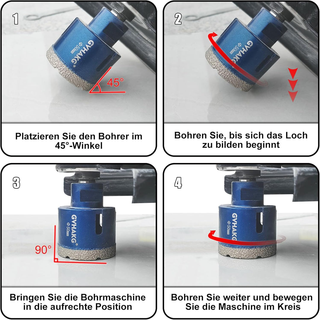 GVHAKG 4 stücke Diamantbohrer Fliesenbohrer Set mit M14 Gewinde,Diamantbohrer Lochsäge(20/35/50/68mm