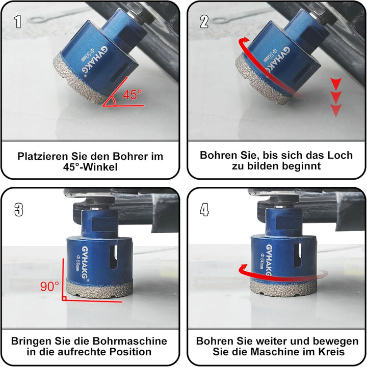 GVHAKG 4 stücke Diamantbohrer Fliesenbohrer Set mit M14 Gewinde,Diamantbohrer Lochsäge(20/35/50/68mm
