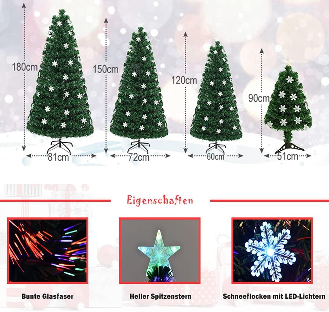 RELAX4LIFE Künstlicher Weihnachtsbaum, Christbaum mit LEDs & Schneeflocke & Sternspitze, Kunstbaum F