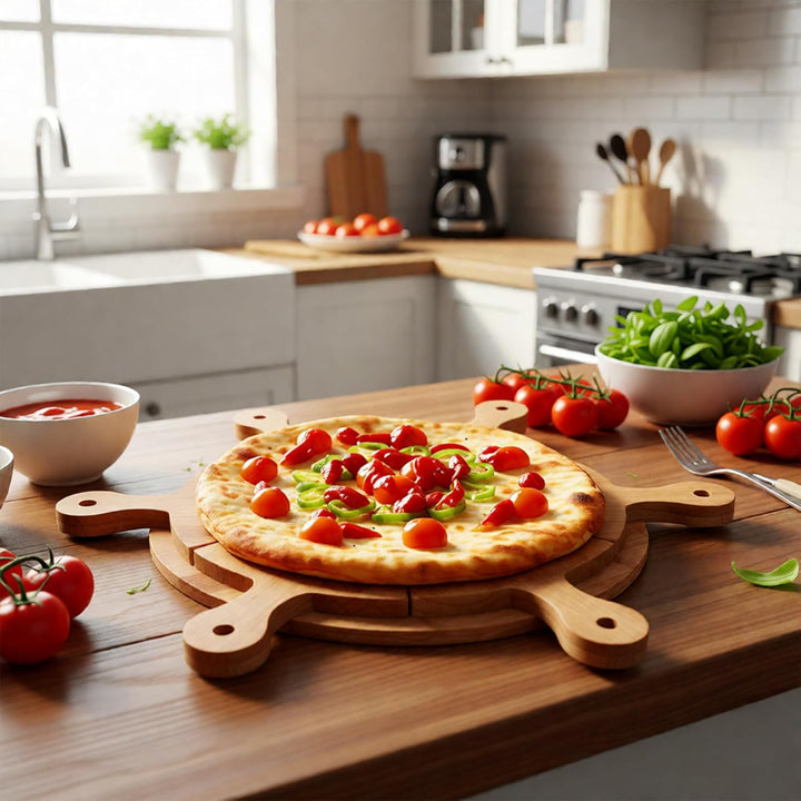 Pizza Paddle Service Board, 11in Rundes Fruchtbrett Mit 6pcs Dreieckigen Einzelpanelen, Pizzateller