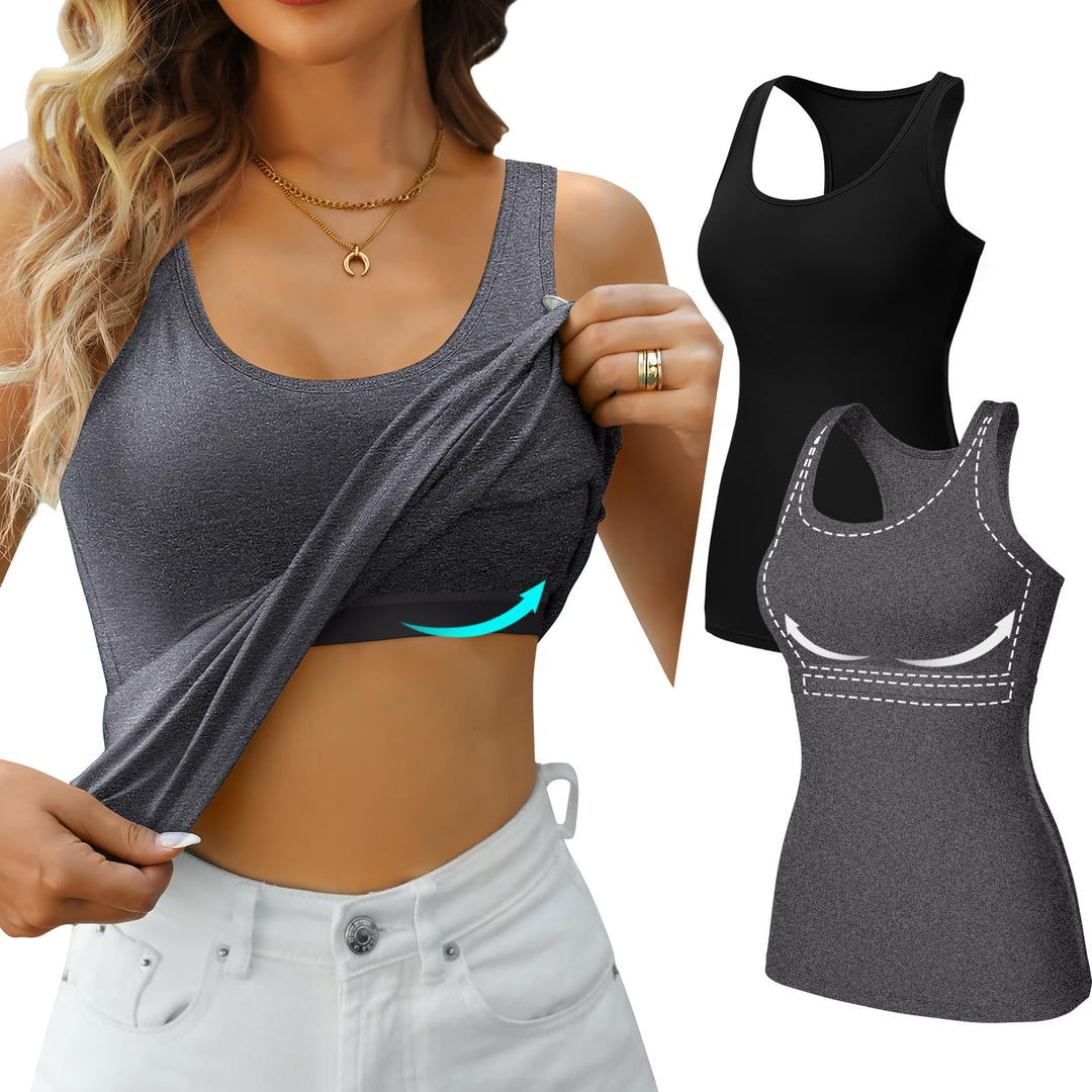 Charmo Unterhemd Damen BH-Hemd Basic Racerback Tank Tops mit Regal-BH Baumwoll Stretch eng Top Slim