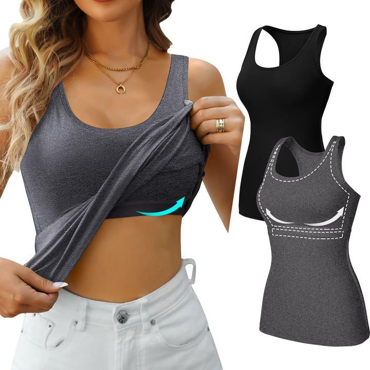 Charmo Unterhemd Damen BH-Hemd Basic Racerback Tank Tops mit Regal-BH Baumwoll Stretch eng Top Slim