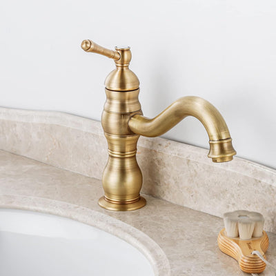 BOAOTX Wasserhahn Bad Antik Messing, Waschtischarmatur Retro, 360°Drehbar Waschbeckenarmatur, Badarm