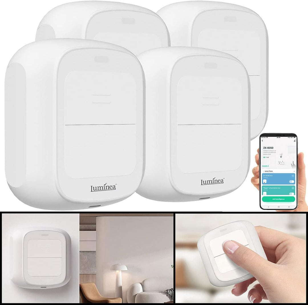 Luminea Home Control Szenario-Schalter: 4er-Set Smarte WLAN-Fernbedienung mit 2 Tasten, Licht & Szen