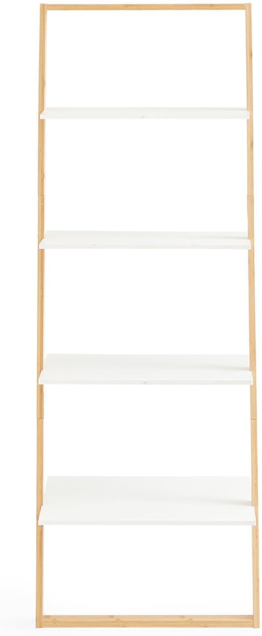 Homes & Jones Leiterregal Jasper 60x36,5x165 cm in Weiss - Design Regal mit 4 Ablagen aus Massivholz
