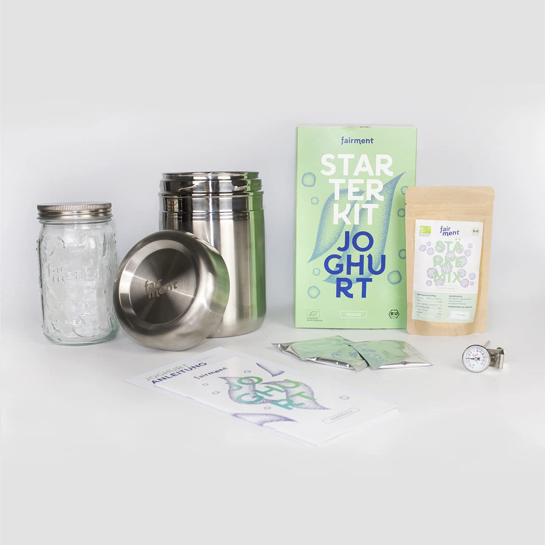 Fairment Starterkit veganer Joghurt – mit Joghurtbereiter und Zubehör - veganen Joghurt selber mache