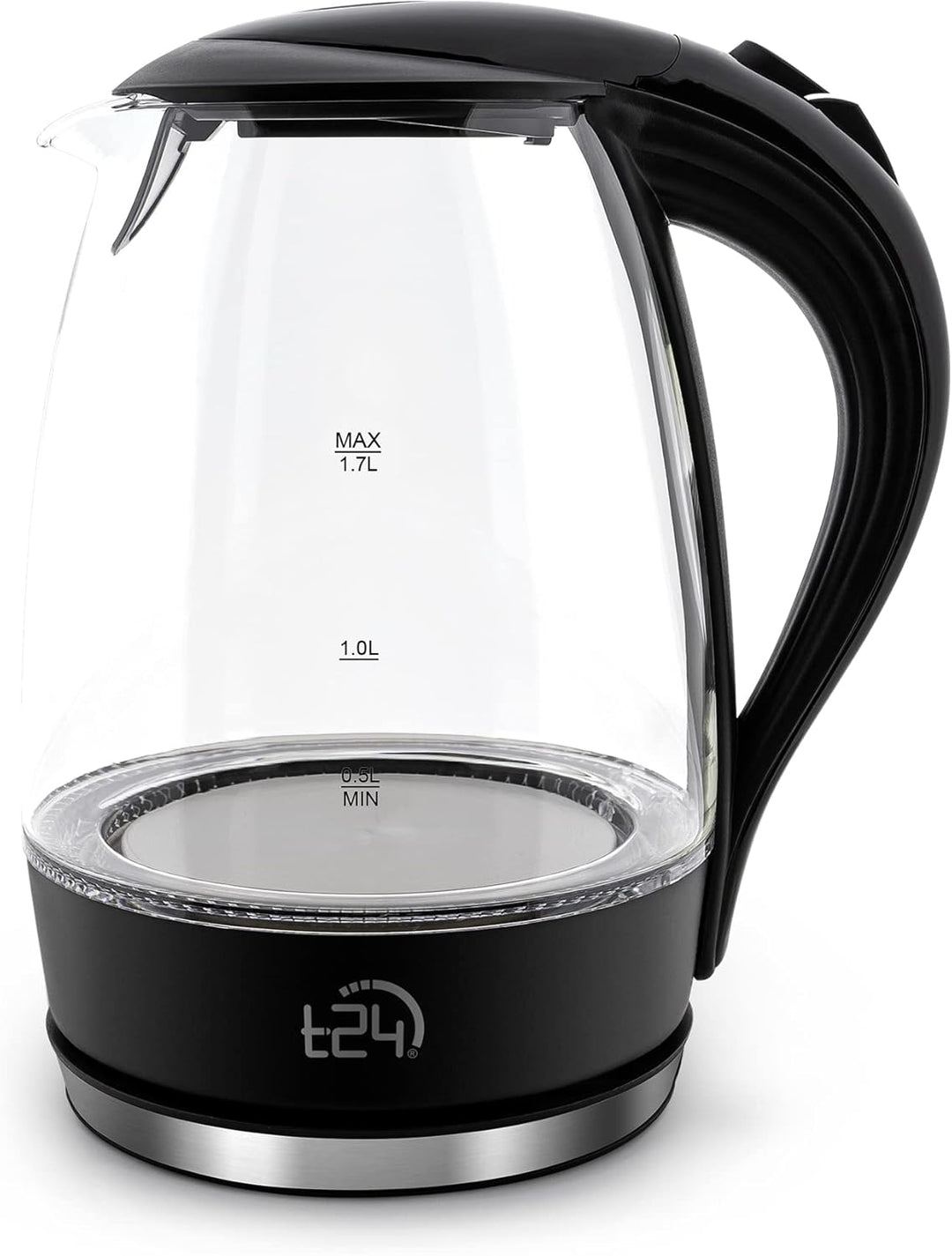 T24 Glas Wasserkocher 1,7L, 2200W, LED-Beleuchtung, 100% BPA-frei, Verdicktes Borosilikatglas, Trock