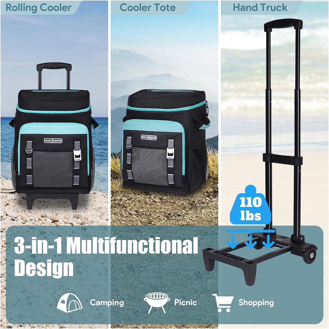Kühltasche mit Rollen, 50L/ 80 Cans Kühltasche Gross Faltbar und Wasserdicht Kühler, Isoliertasche T