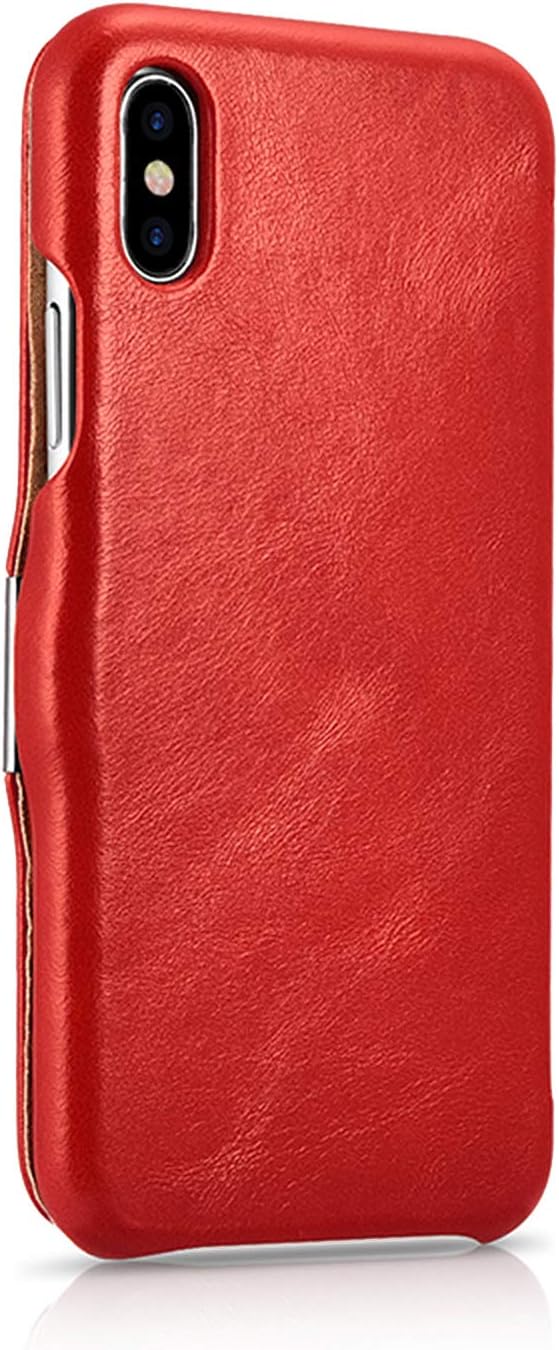 ICARER Hülle passend für Apple iPhone XS und iPhone X, Handyhülle mit echtem Leder, Case, Schutz-Hül