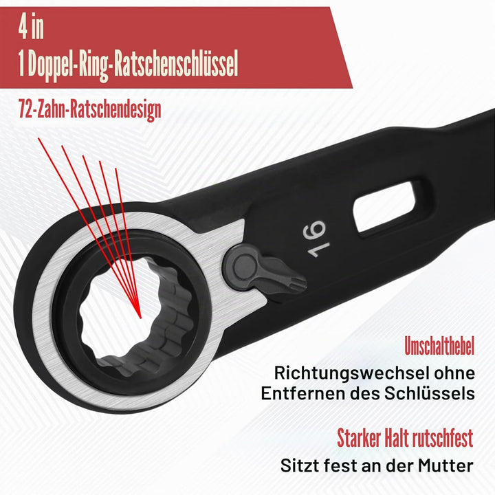 4-in-1 umkehrbarer Ratschenschlüssel-Set metrisch 16mm 17mm 18mm 19mm Doppel-Ringschlüssel-Set Ratsc