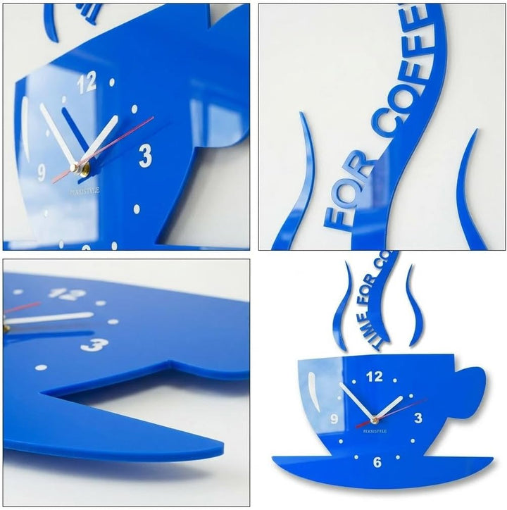 FLEXISTYLE Tasse Time for Coffee (Zeit für Kaffee) Moderne Küche Wanduhr blau, 3D römisch, wanduhr d