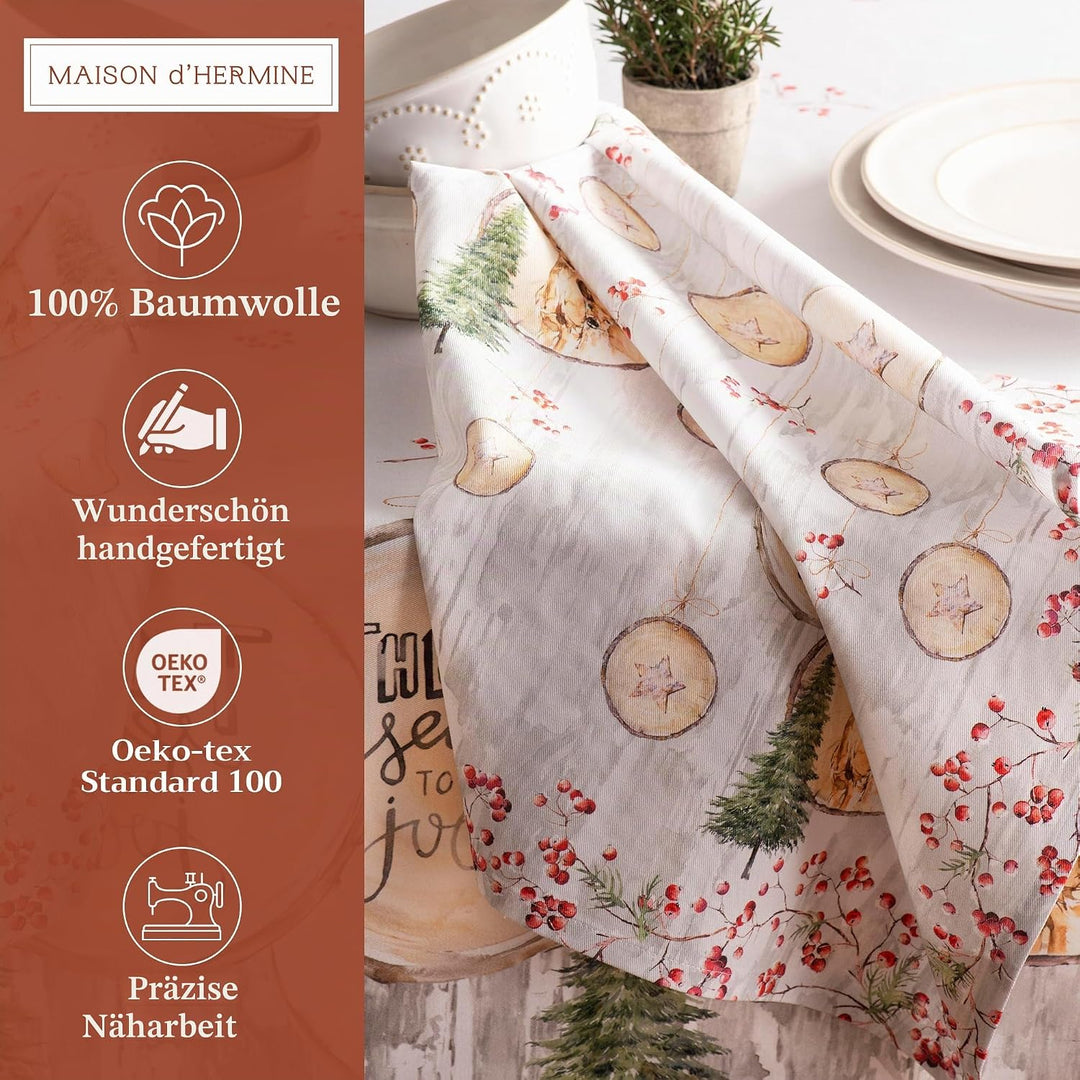 Maison d' Hermine Stoffservietten 4er Set aus 100% Baumwolle Wiederverwendbare Stoffservietten Weihn