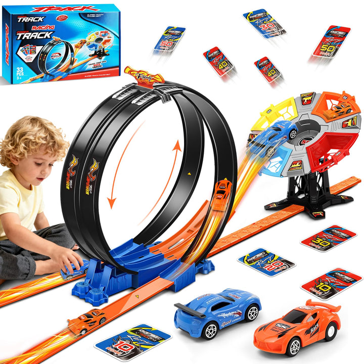 Autorennbahn für Kinder, Strecke Spielzeug Set, Rennstrecke Auto Spielzeug mit Loopings, Dual Auto S