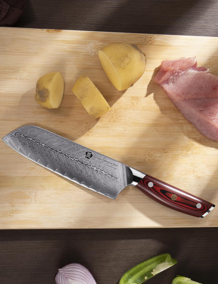 WILDMOK Damast SantokuMesser, 17.8 cm scharfes professionelles Fleisch Gemüsemesser, Japanisches Mul