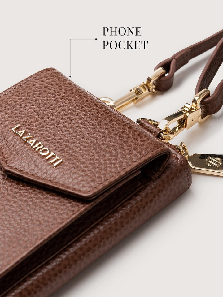 Lazarotti Bologna XL Leder Damen-Geldbörse & Handytasche (2-in-1) | 16 Kartenfächer | zum Umhängen m