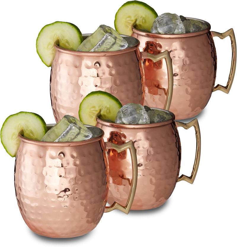 Relaxdays Moscow Mule Becher 4er Set, für Cocktails, Kaltgetränke, Barzubehör, Edelstahltasse, bauch