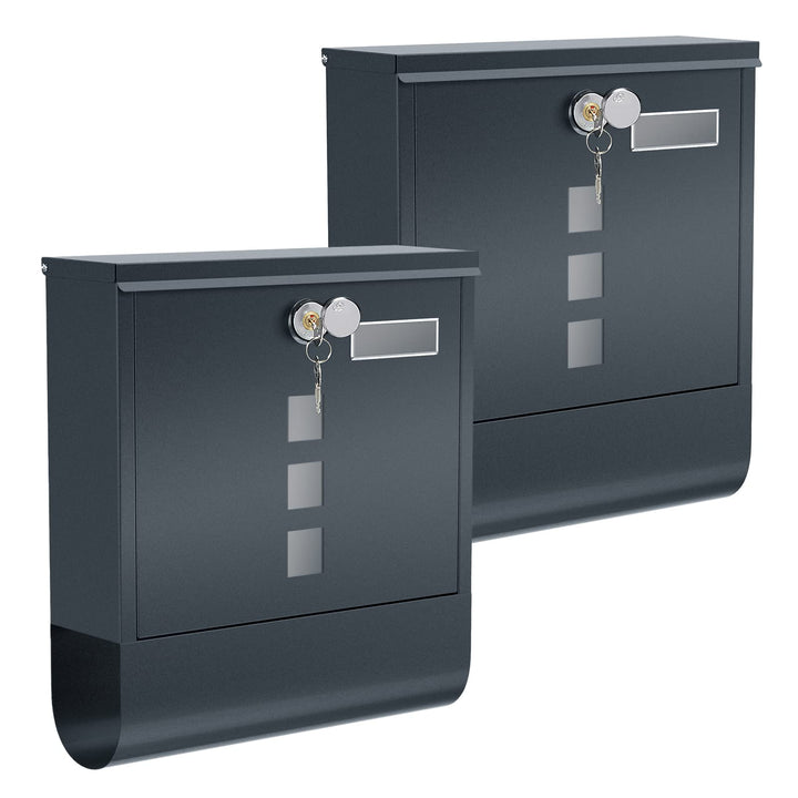 SONGMICS Briefkasten, 2er Set, Wandbriefkasten, Schloss mit Kupfer-Schliesszylinder, drehbare Abdeck