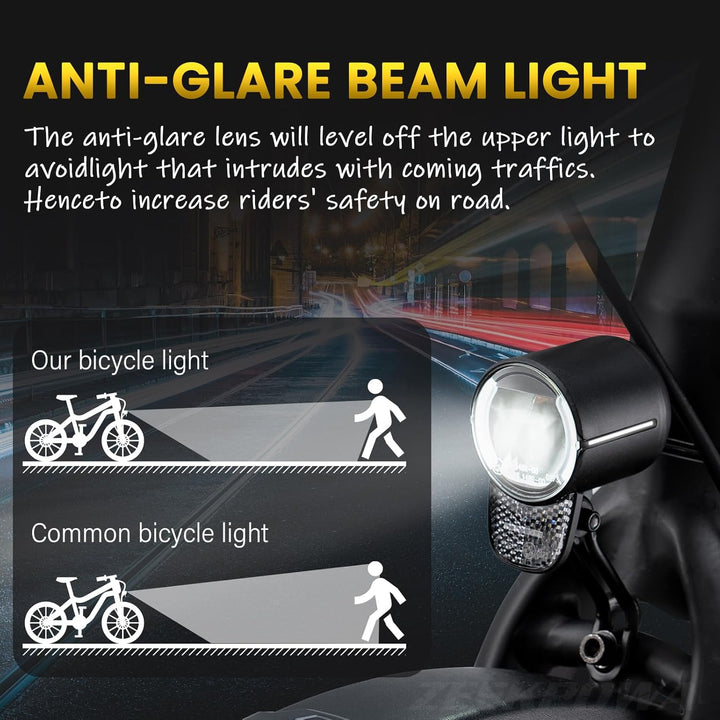 E-Bike Dynamo LED Fahrradlicht 30-100 LUX mit StVZO Zulassung - Fahrradlampe Frontlicht &amp; Scheinwerf