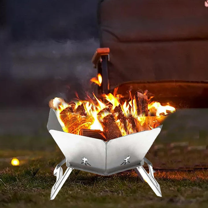 Tragbare Feuerstelle für Camping, Faltbare Feuerstelle Edelstahl Outdoor, Camping Feuerschale für Pi