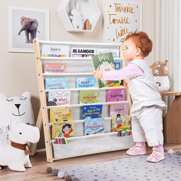 Kinder-Bücherregal, 6 Ebenen, Bücherregal, Aufbewahrung, Ausstellungsregal, einfacher Zugriff, Holzb