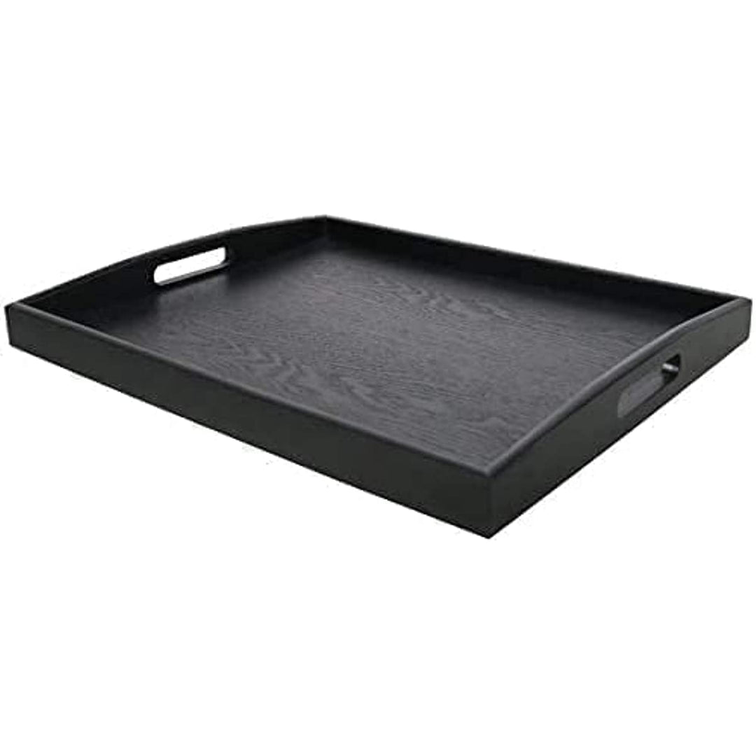 Dudoplatz Grosses rechteckiges Serviertablett aus Holz mit grossem Griff aus schwarzem Holz (45x35 c
