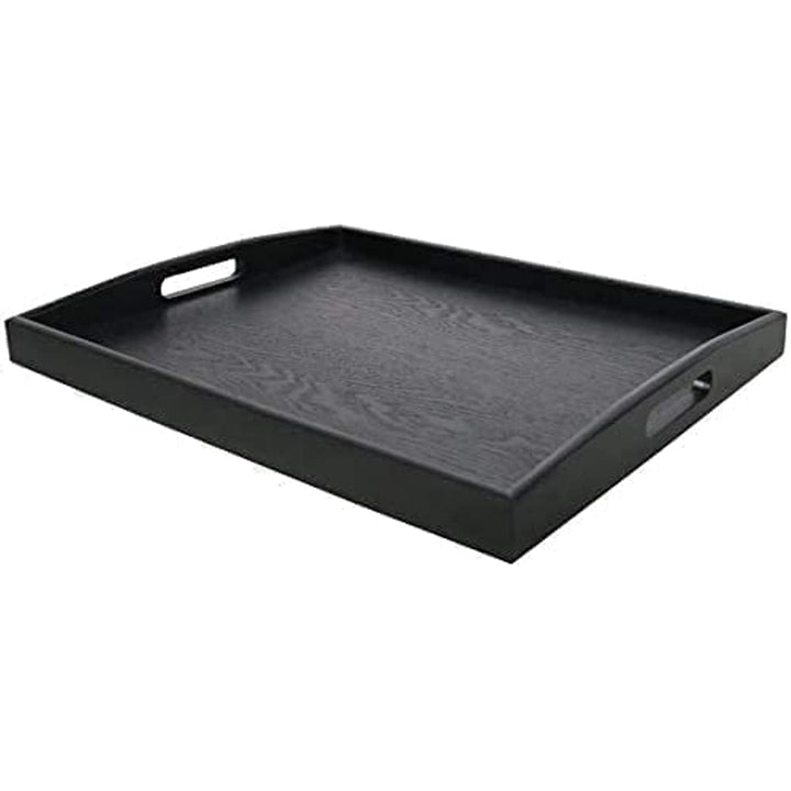Dudoplatz Grosses rechteckiges Serviertablett aus Holz mit grossem Griff aus schwarzem Holz (45x35 c