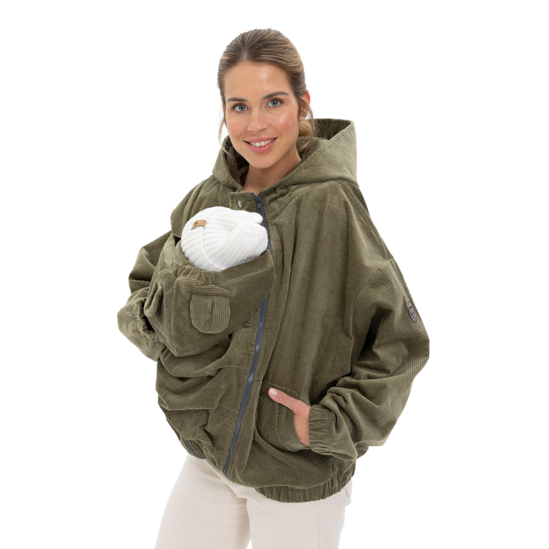 fun2bemum Cordjacke 3 in 1 Tragejacke Baby Umstandsjacke Oversize Herbstjacke für Mama mit Babytrage