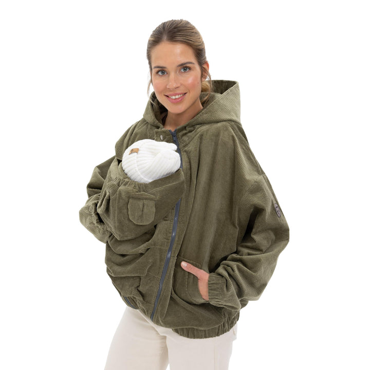 fun2bemum Cordjacke 3 in 1 Tragejacke Baby Umstandsjacke Oversize Herbstjacke für Mama mit Babytrage