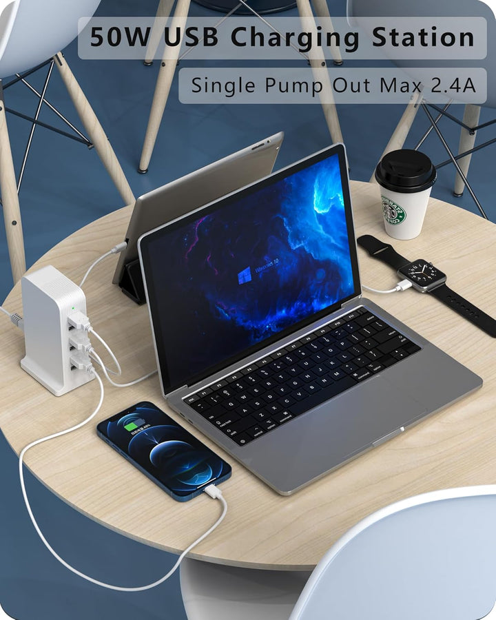 POANES 50W USB Ladegerät Mehrfach 6 Port USB Netzteile Handy Ladestation Weiss Steckdose für iPhone