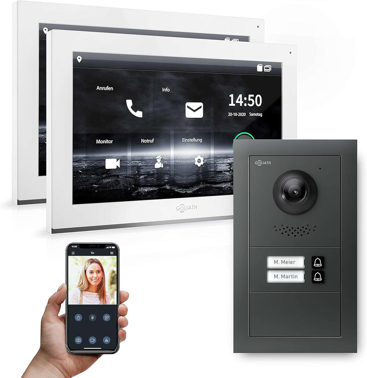 Goliath Hybrid - IP | Full-HD Video Türsprechanlage | App | 2-Fam | 2 x Full-Touchscreen 10" | Alumi