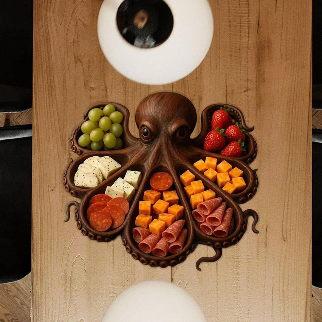 Charcuterie-Platte,Holz Servierplatte Mit Oktopus-Design Für Charcuterie | Aufbewahrungsbox Mit Unte