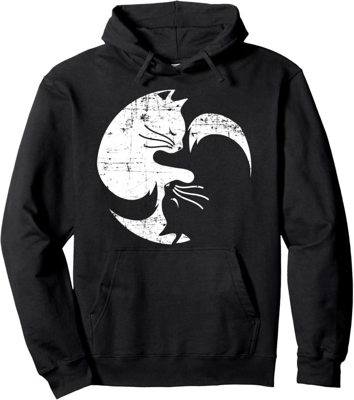 Cat Ying Yang Spirituality Distressed Yoga Gift Pullover Hoodie