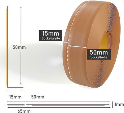 Sockelleiste LEMODO - 50 x 15 mm (Länge: 5 m, Farbe: Buche) - Fussleisten zuschneidbar – Weichsockel