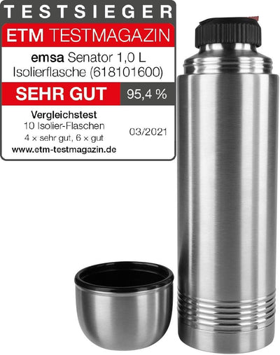 Emsa 618101600 Senator Isolierflasche, Thermosflasche, mobiler Kaffeebecher, 1000ml, Thermobecher, I