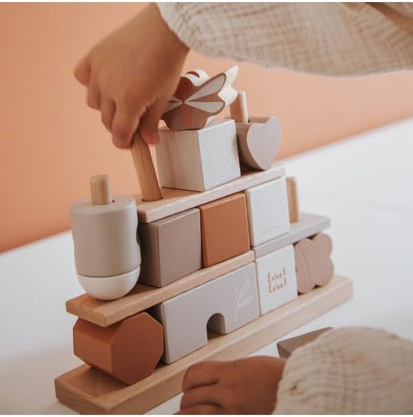Steckspiel Haus beige personalisierbar mit Name und Geburtsdaten Baby Geschenk mit Gravur, Beige