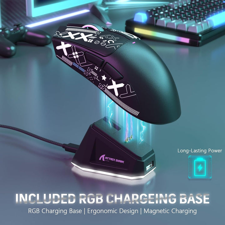 LexonElec x Attack Shark X11 Kabellose Gaming-Maus mit RGB Magnetische Ladestation, PixArt PAW3311-S