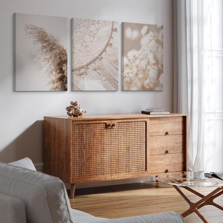 Muralo - Wandbilder Set - Leinwand Bilder Set Aufhängefertig in Boho Stil - das Leinwandbilder Set -