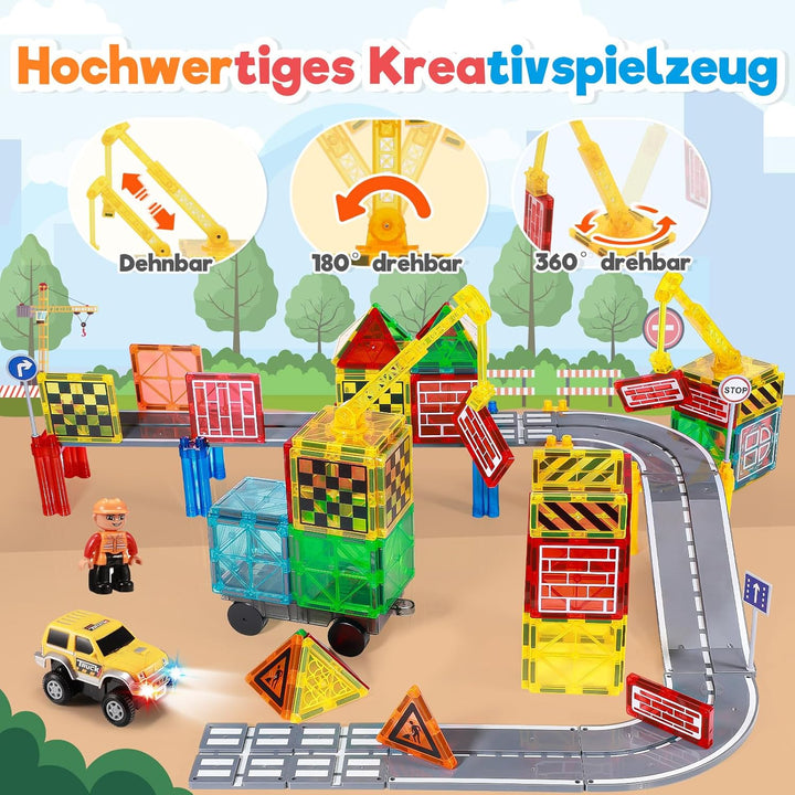 Magnetische Bausteine – 75 Pcs Ingenieurwesen Rennwagen-Bausatz, Spielzeug ab 2 3 4 5 6 Jahre Junge